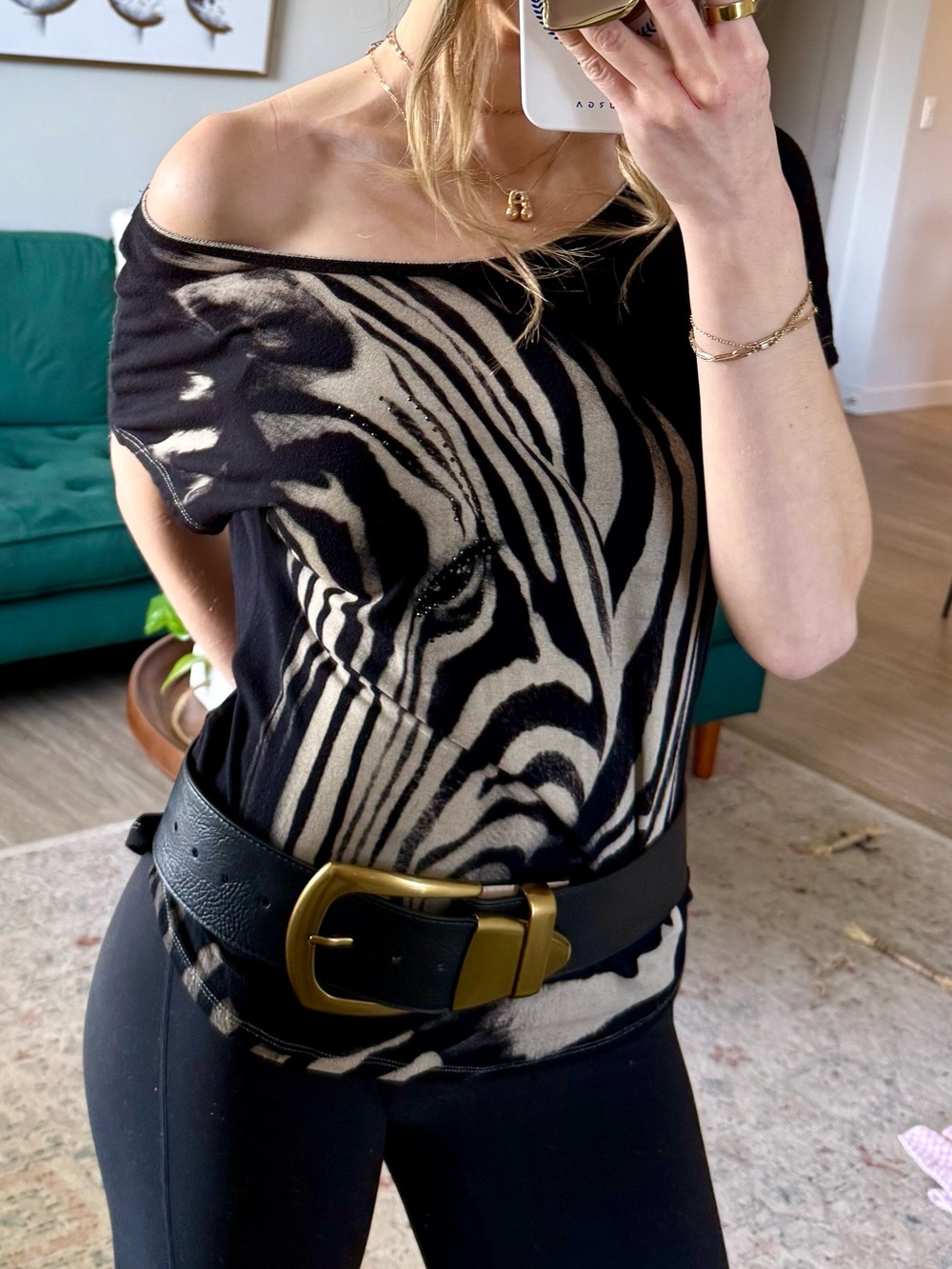 Y2K Zebra Graphic Off Shoulder Top – Skinny Minnie Medium